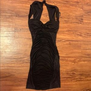 Black Scrunched Dress Lace And Silk